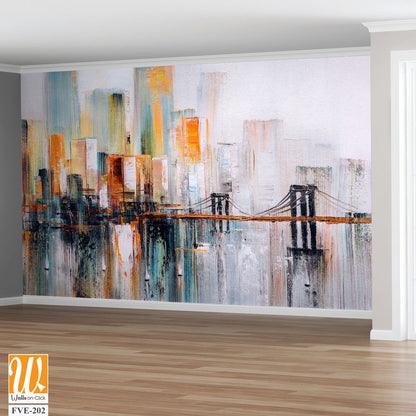 Abstract paint strokes of New York City skyline Wallpaper [WP-FVE-202]