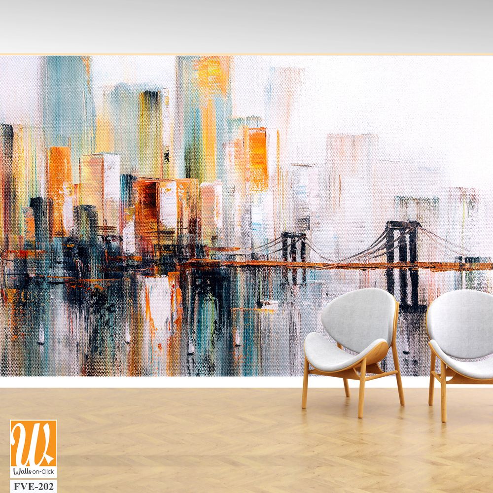 Abstract paint strokes of New York City skyline Wallpaper [WP-FVE-202]