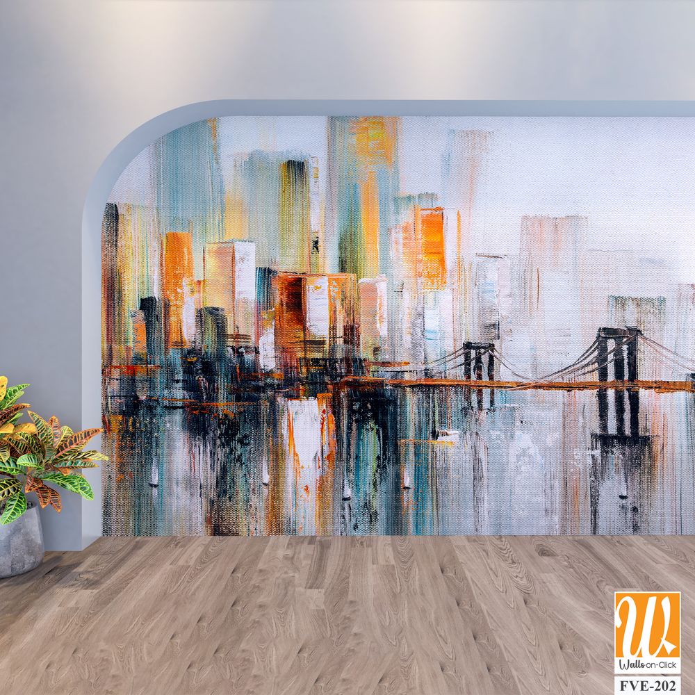 Abstract paint strokes of New York City skyline Wallpaper [WP-FVE-202]