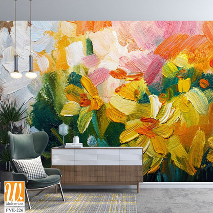 Abstract oil painting of daffodils with loose brushstrokes [WP-FVE-226]