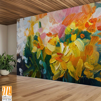 Abstract oil painting of daffodils with loose brushstrokes [WP-FVE-226]