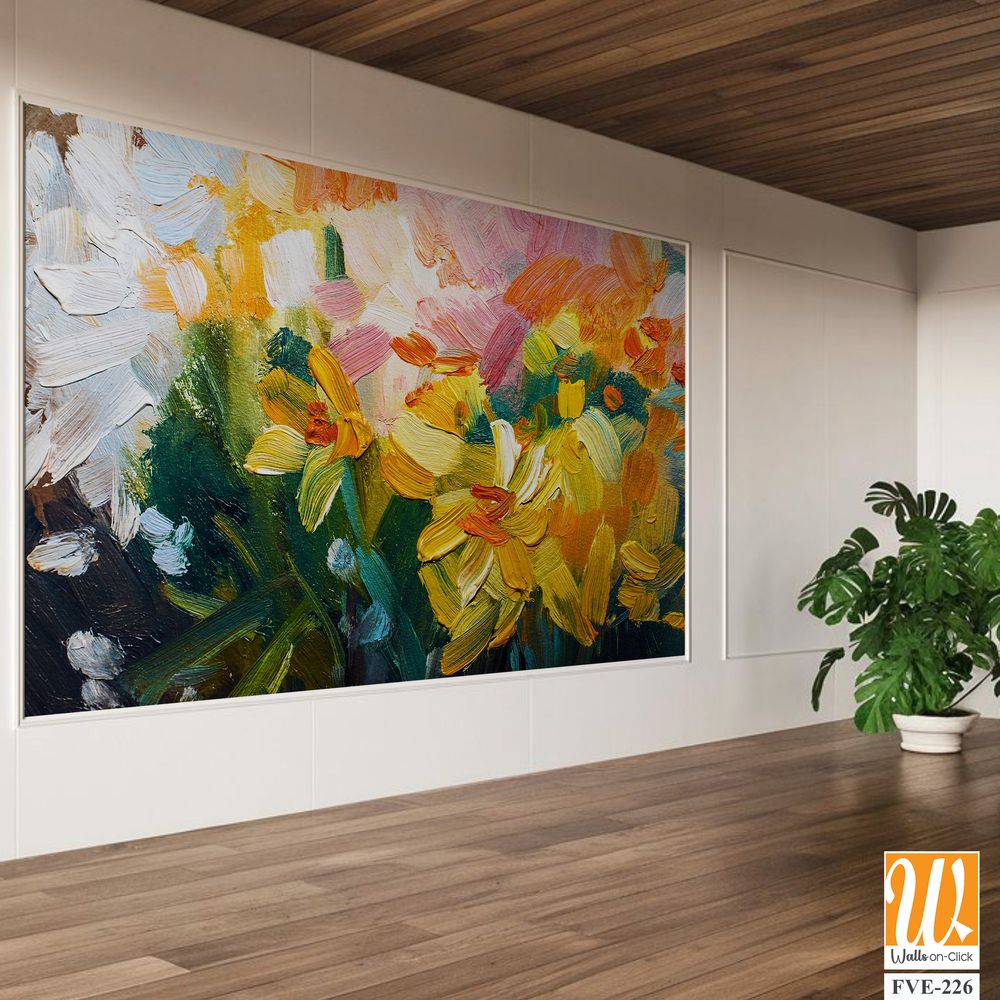 Abstract oil painting of daffodils with loose brushstrokes [WP-FVE-226]