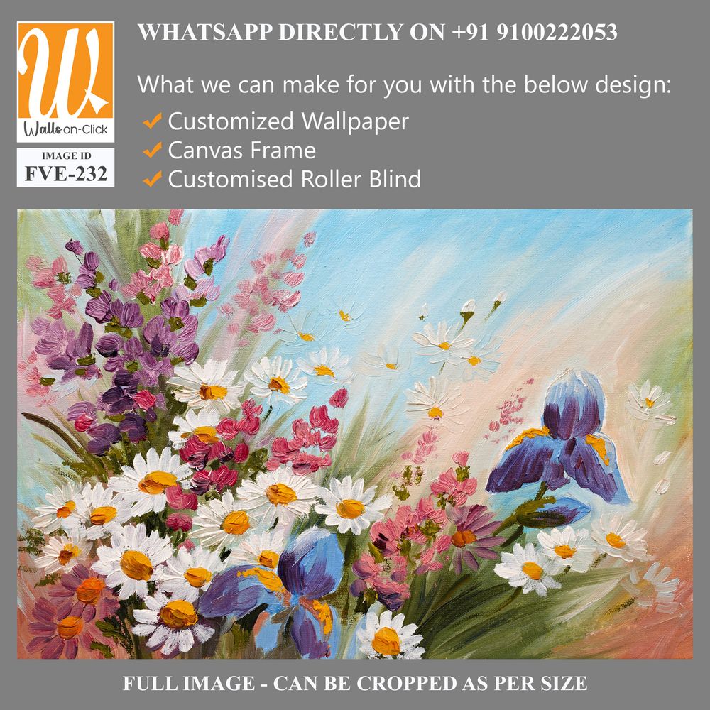 A beautiful painting of wildflowers, irises, and daisies [WP-FVE-232]