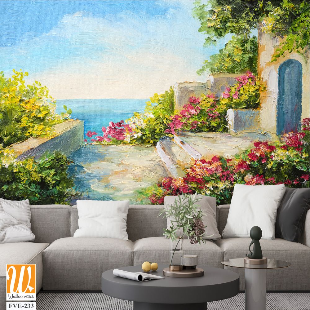 Garden with flowers, stairs leading to the sea [WP-FVE-233]