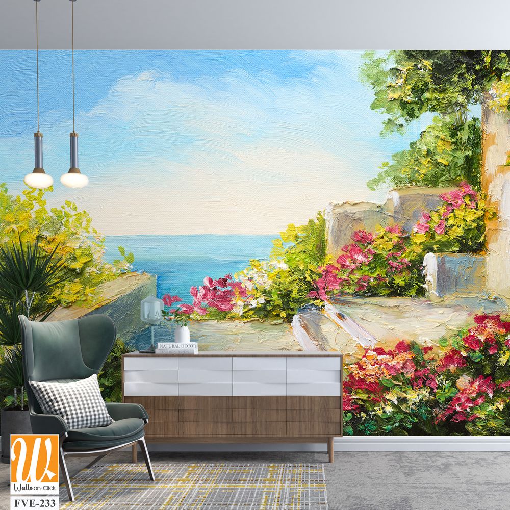 Garden with flowers, stairs leading to the sea [WP-FVE-233]