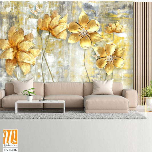 Abstract golden flowers on grey background [WP-FVE-236]