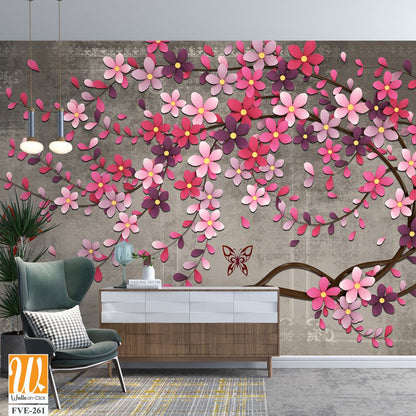 3D cherry blossom tree with pink and purple flowers Wallpaper [WP-FVE-261]