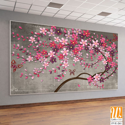 3D cherry blossom tree with pink and purple flowers Wallpaper [WP-FVE-261]