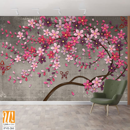 3D cherry blossom tree with pink and purple flowers Wallpaper [WP-FVE-261]