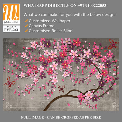 3D cherry blossom tree with pink and purple flowers Wallpaper [WP-FVE-261]