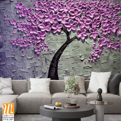 3D textured purple cherry blossom tree painting Wallpaper [WP-FVE-307]