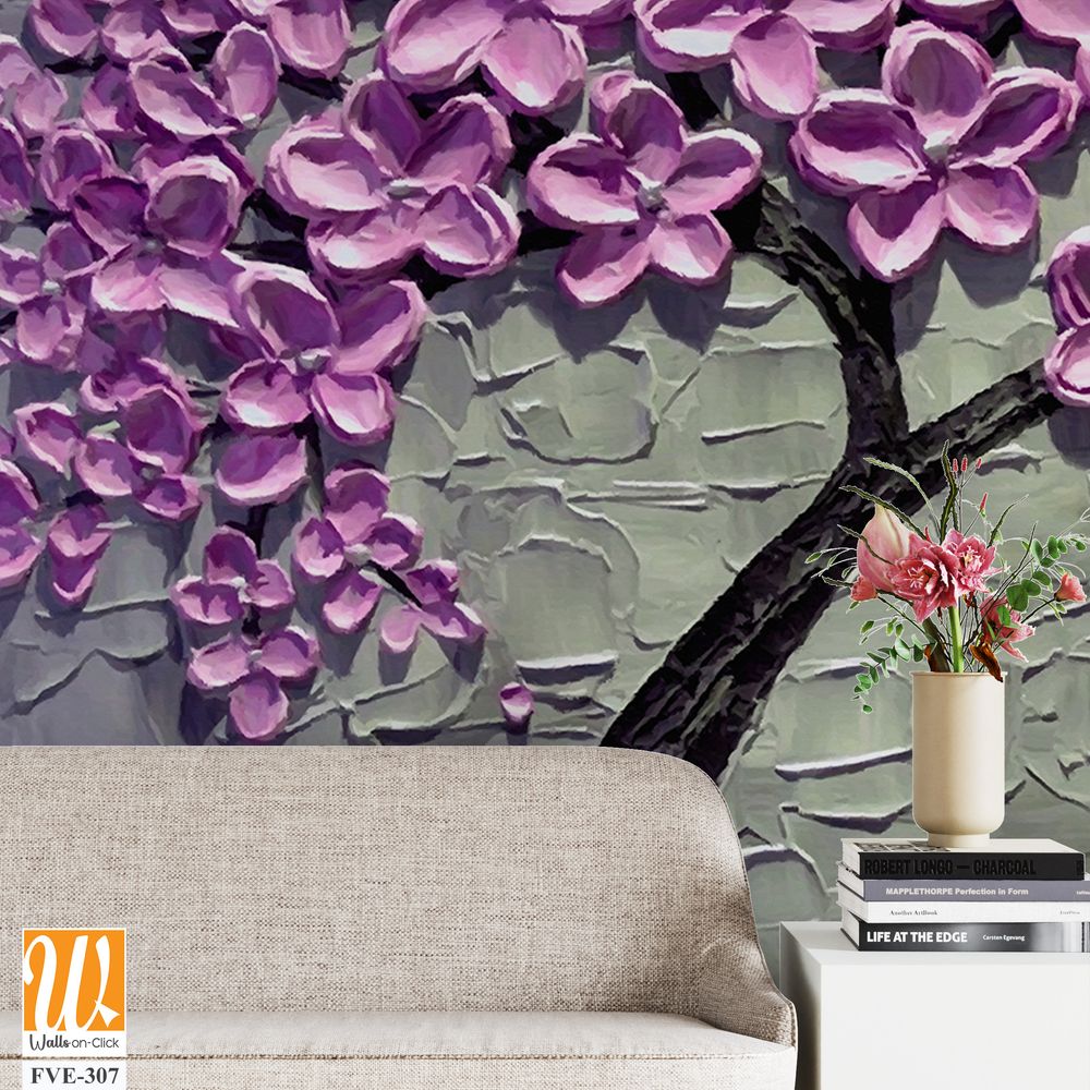 3D textured purple cherry blossom tree painting Wallpaper [WP-FVE-307]