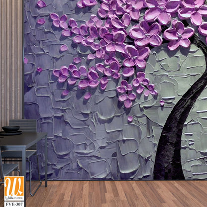 3D textured purple cherry blossom tree painting Wallpaper [WP-FVE-307]