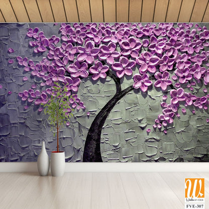 3D textured purple cherry blossom tree painting Wallpaper [WP-FVE-307]