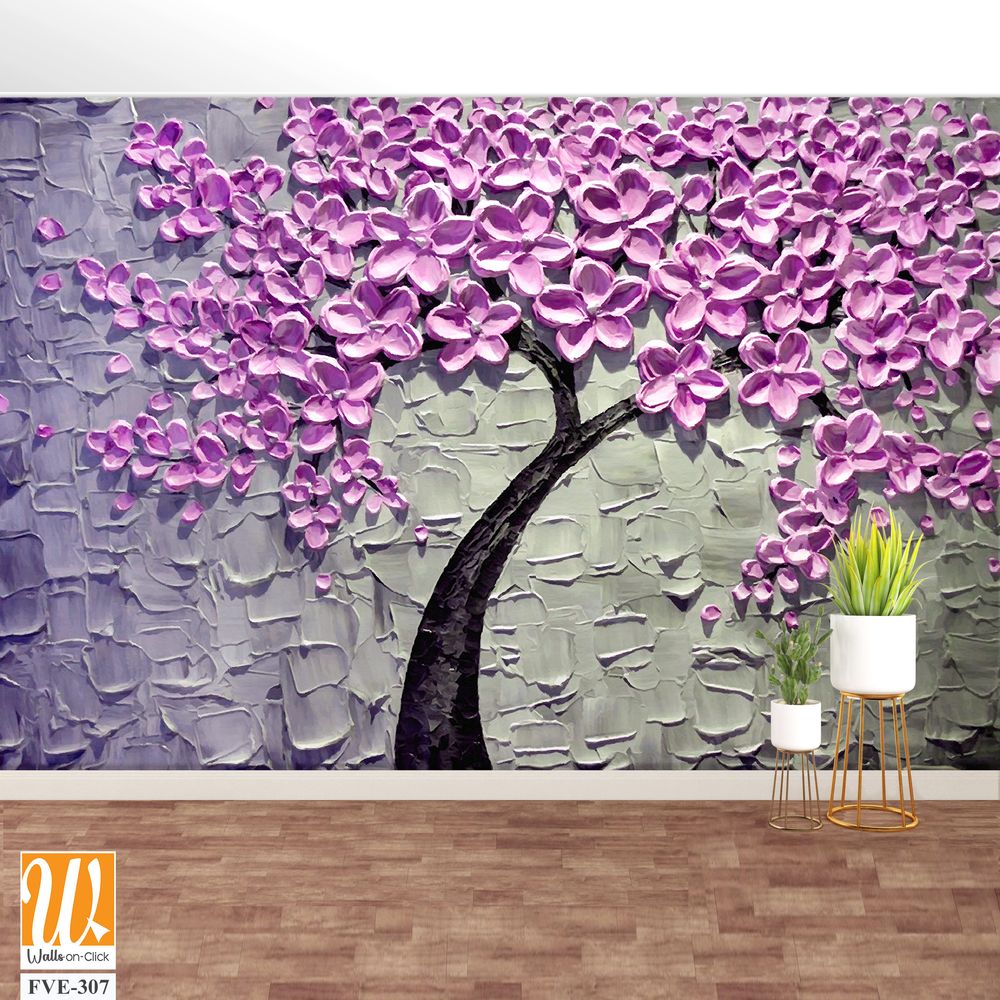 3D textured purple cherry blossom tree painting Wallpaper [WP-FVE-307]