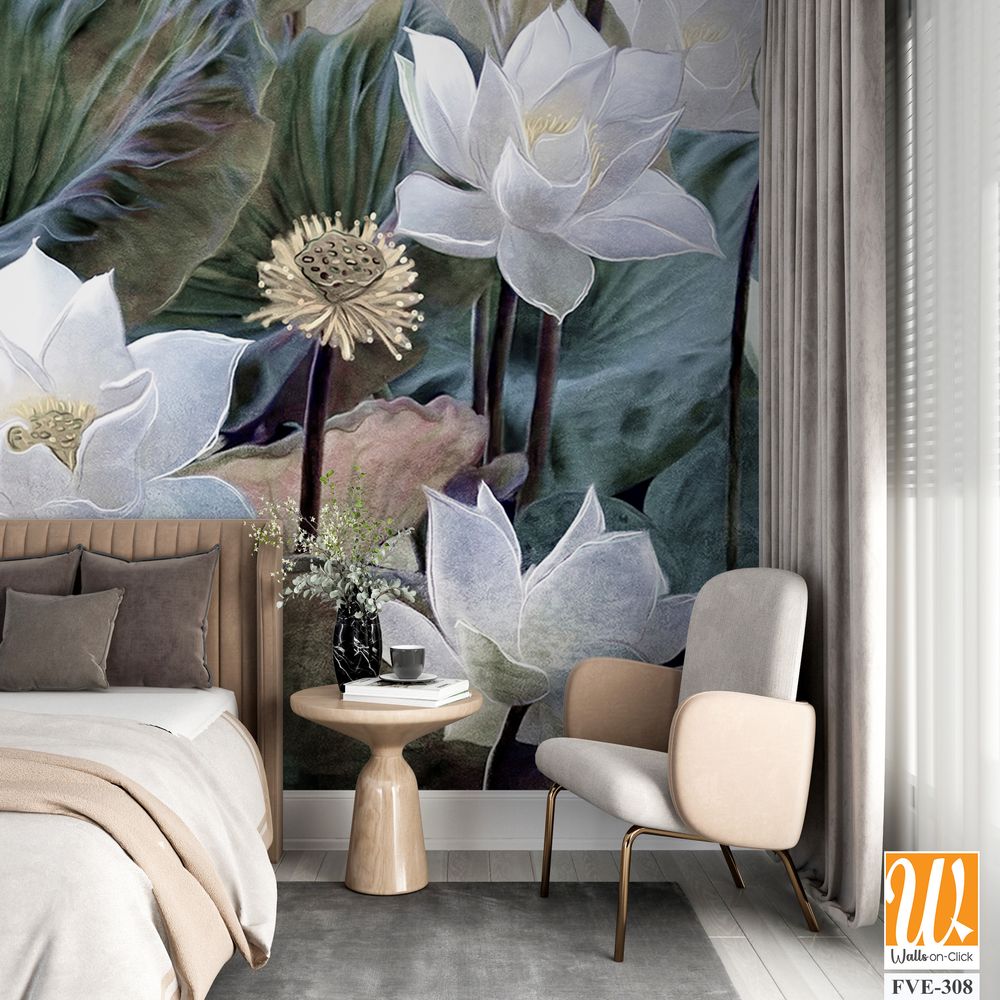 Lotus garden with large leaves Wallpaper [WP-FVE-308]