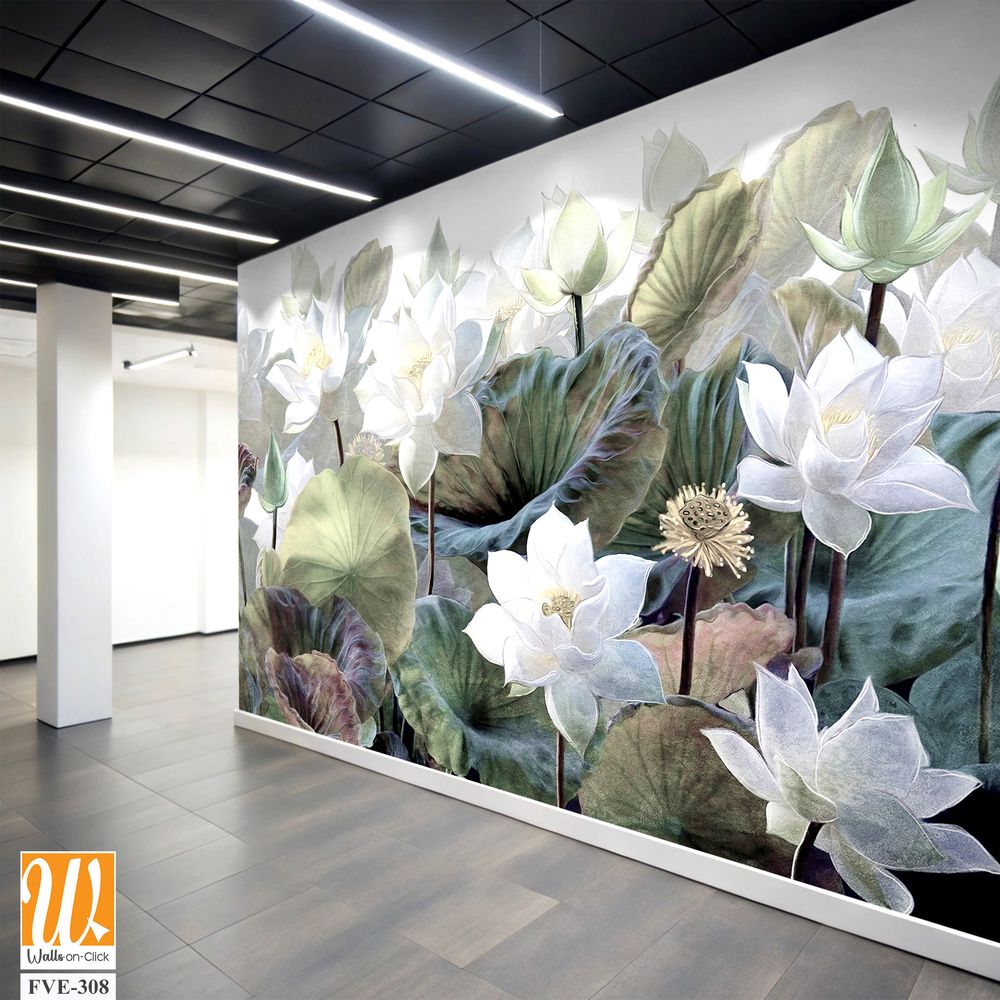 Lotus garden with large leaves Wallpaper [WP-FVE-308]