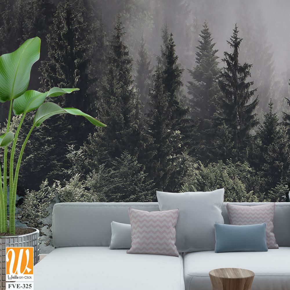 Art piece of an evergreen forest with misty cloud [WP-FVE-325]