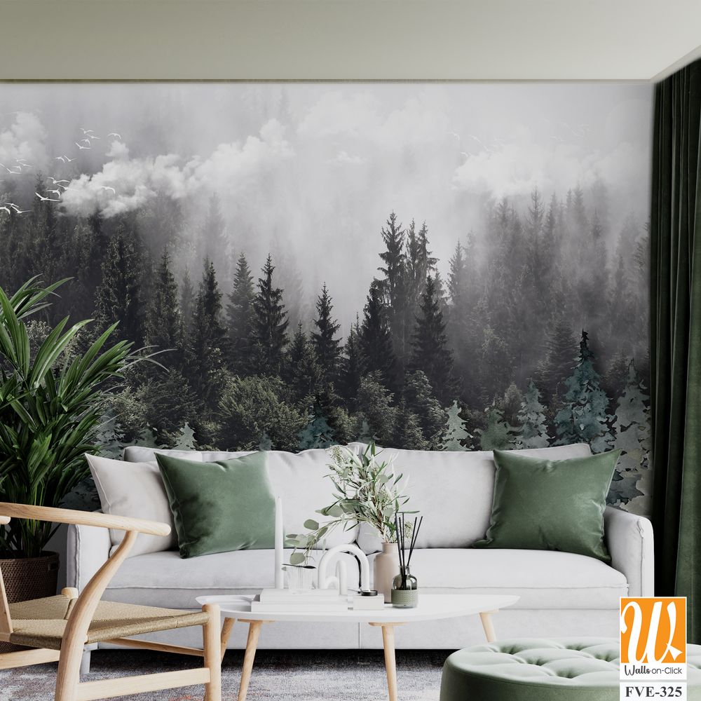 Art piece of an evergreen forest with misty cloud [WP-FVE-325]