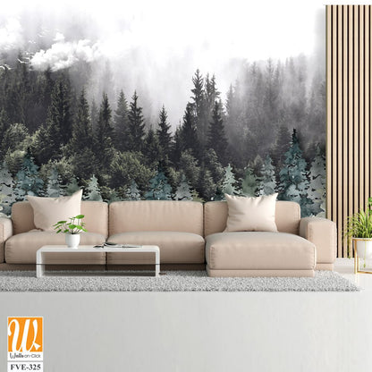 Art piece of an evergreen forest with misty cloud [WP-FVE-325]