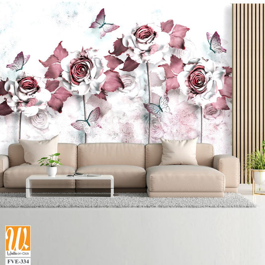 Abstract rose and butterfly wall art [WP-FVE-334]