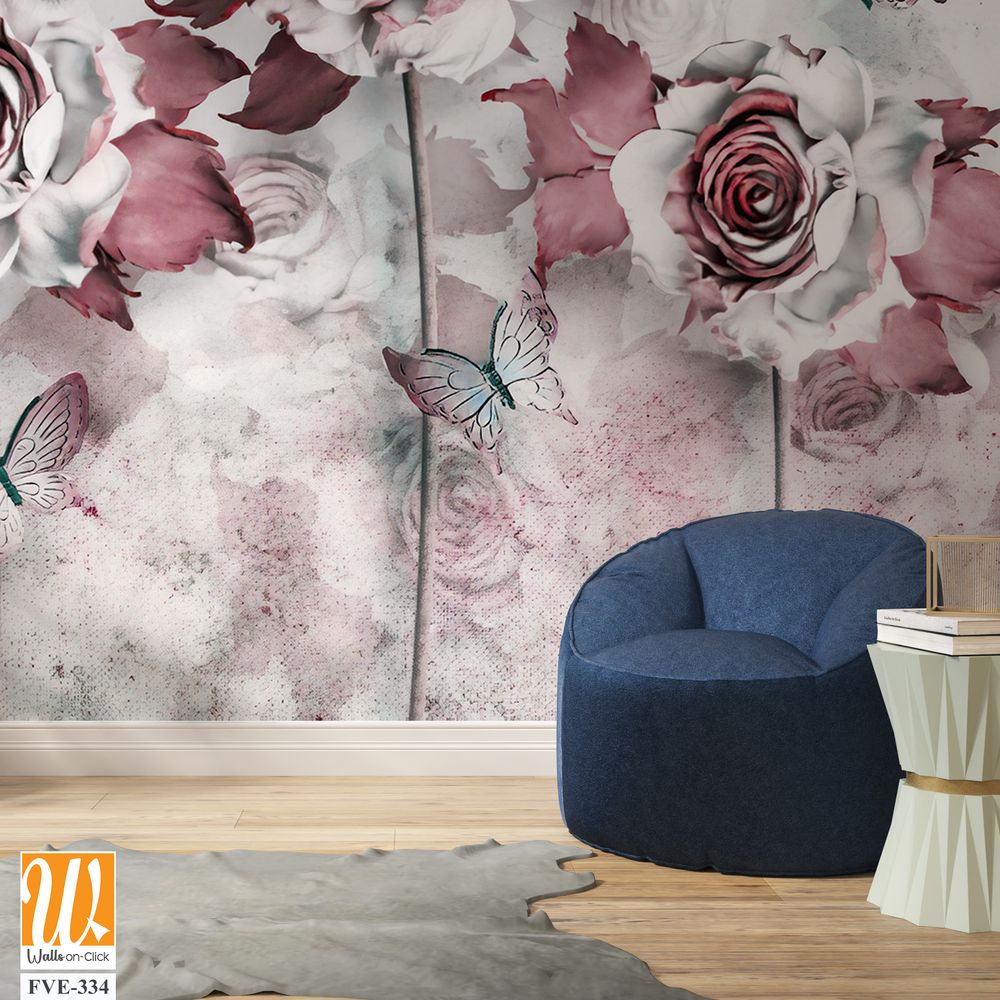 Abstract rose and butterfly wall art [WP-FVE-334]