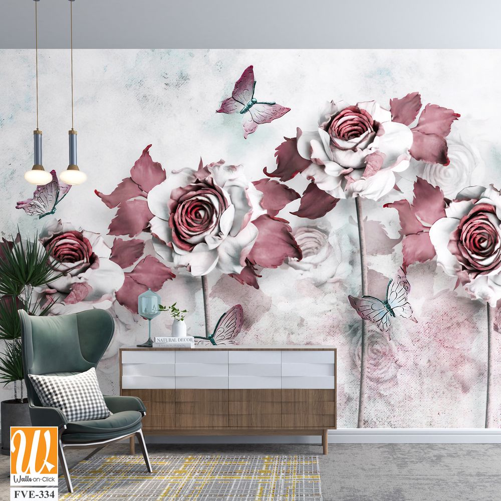 Abstract rose and butterfly wall art [WP-FVE-334]