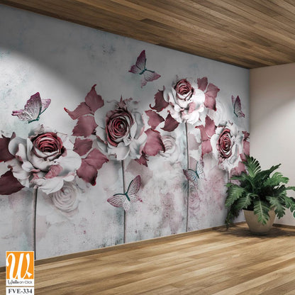 Abstract rose and butterfly wall art [WP-FVE-334]