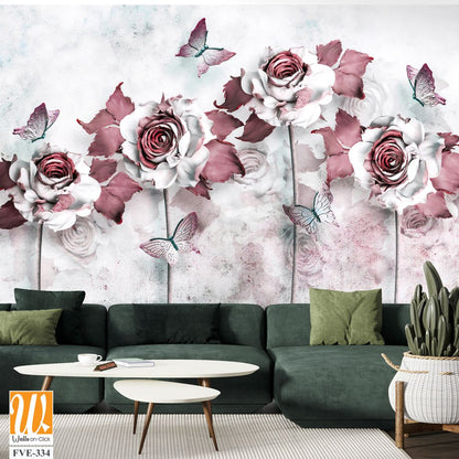 Abstract rose and butterfly wall art [WP-FVE-334]