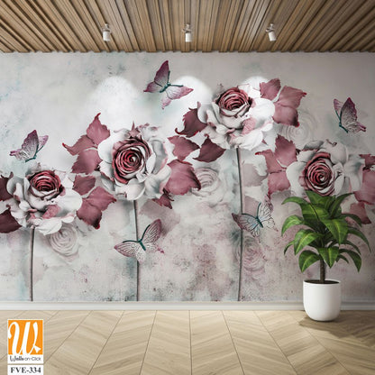 Abstract rose and butterfly wall art [WP-FVE-334]