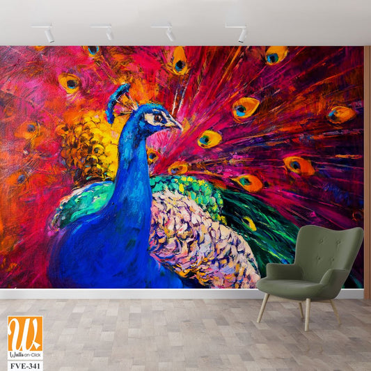 Colorful Peacock, oil painting, colorful background [WP-FVE-341]