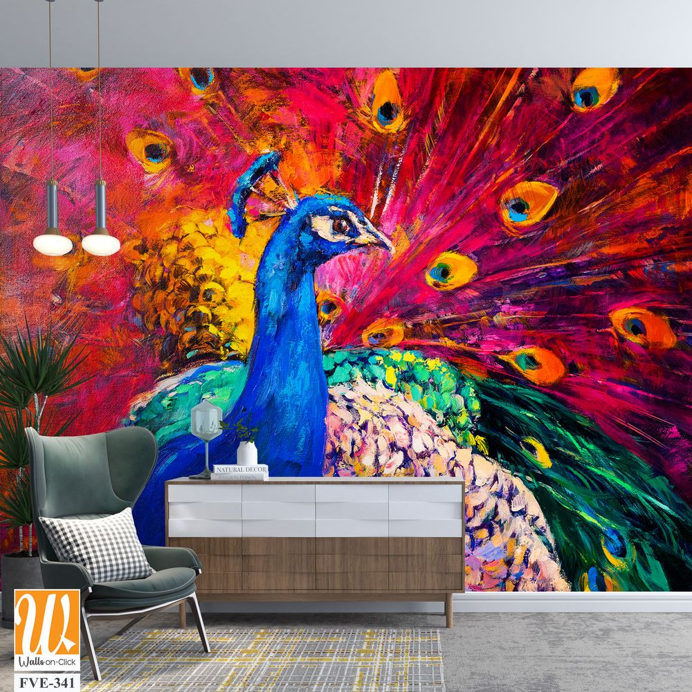 Colorful Peacock, oil painting, colorful background [WP-FVE-341]