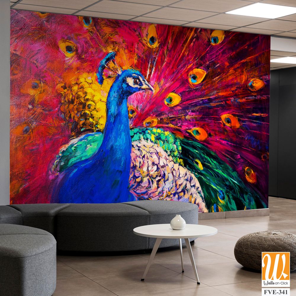 Colorful Peacock, oil painting, colorful background [WP-FVE-341]