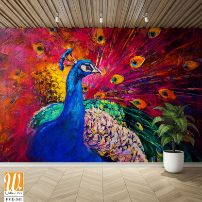 Colorful Peacock, oil painting, colorful background [WP-FVE-341]