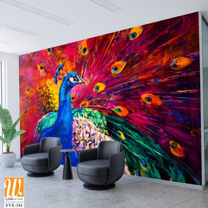 Colorful Peacock, oil painting, colorful background [WP-FVE-341]