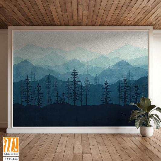 Silhouette forest with mountains [WP-FVE-434]