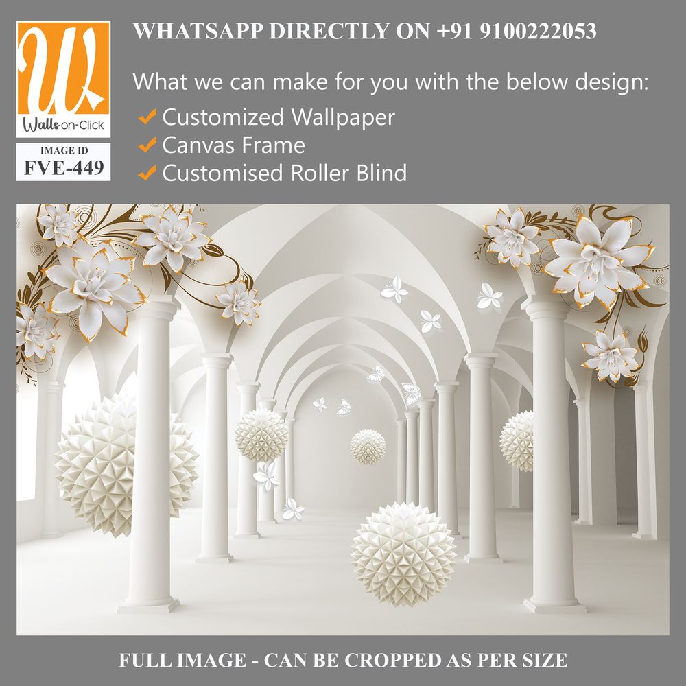 3D wallpaper of white arches with golden flowers [WP-FVE-449]