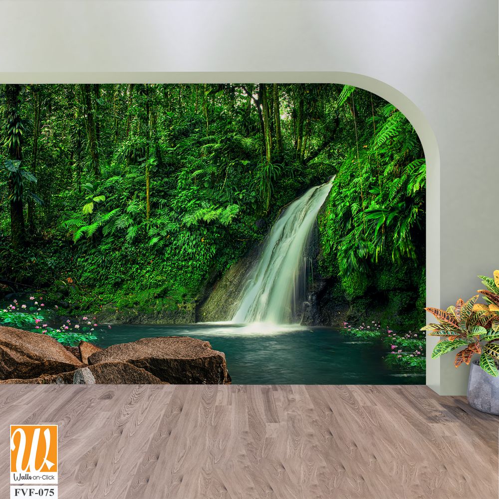 Serene waterfall cascades into crystal-clear water [WP-FVF-075]