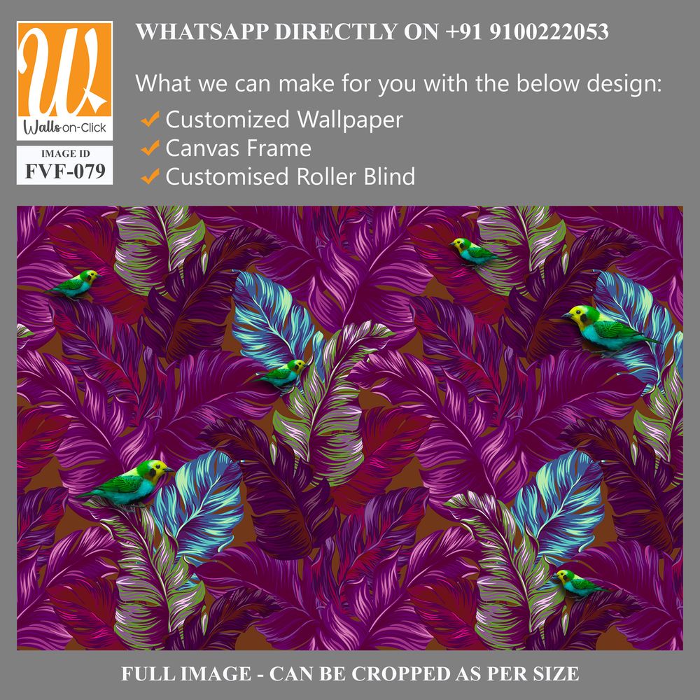 Pattern of purple tropical leaves and budgie birds [WP-FVF-079]