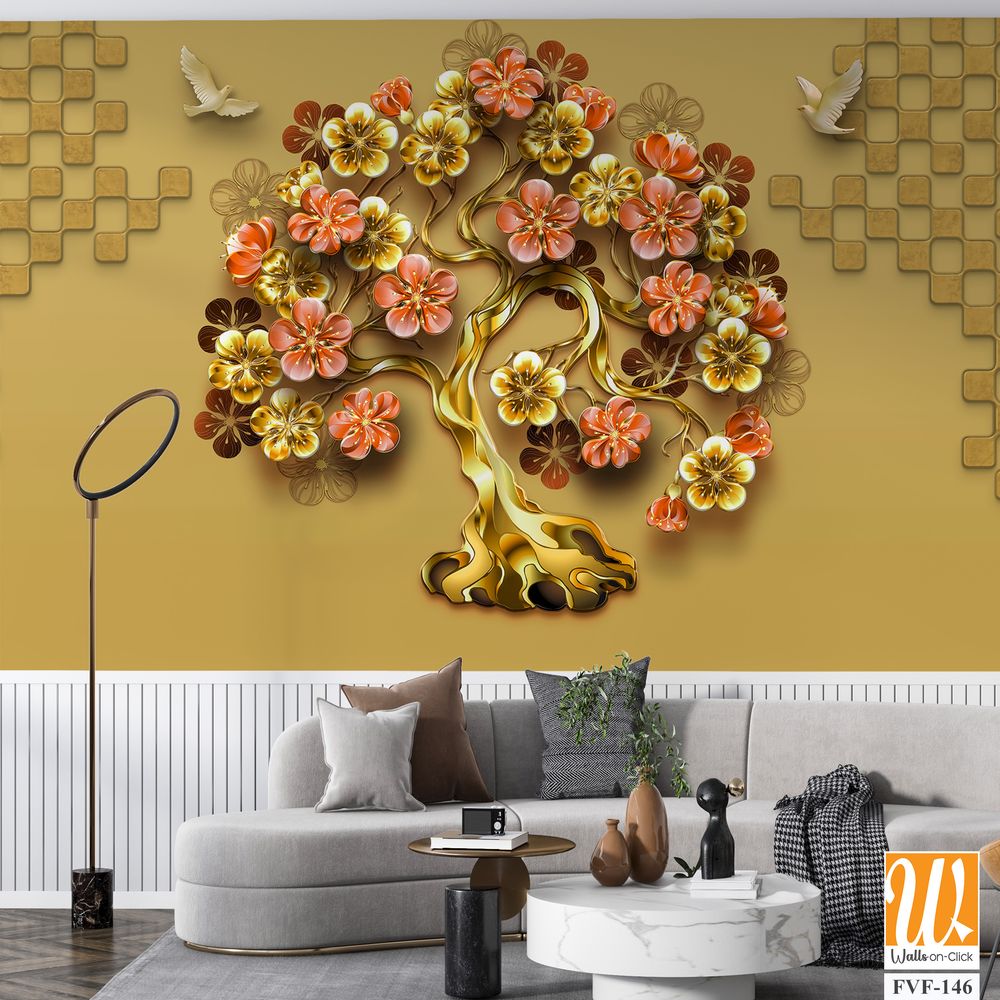 3D floral tree of life with birds [WP-FVF-146]