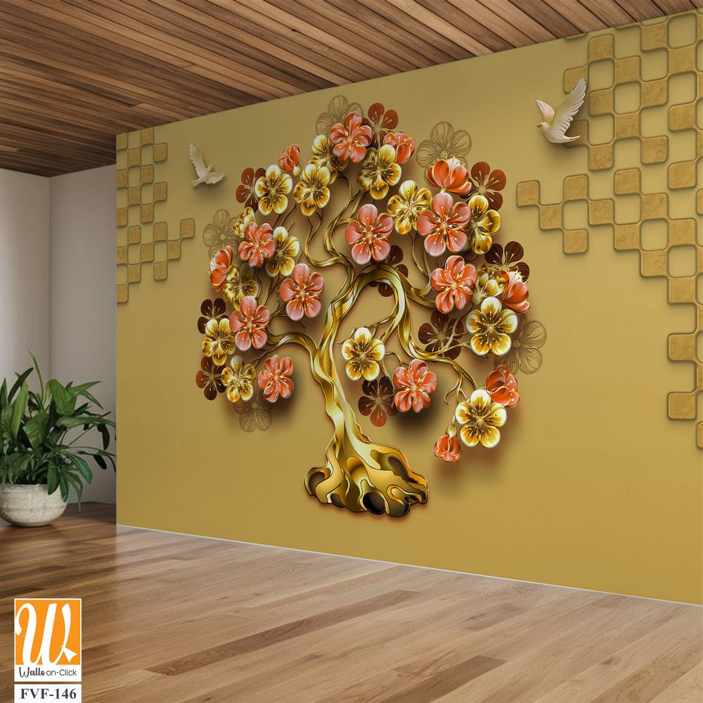 3D floral tree of life with birds [WP-FVF-146]