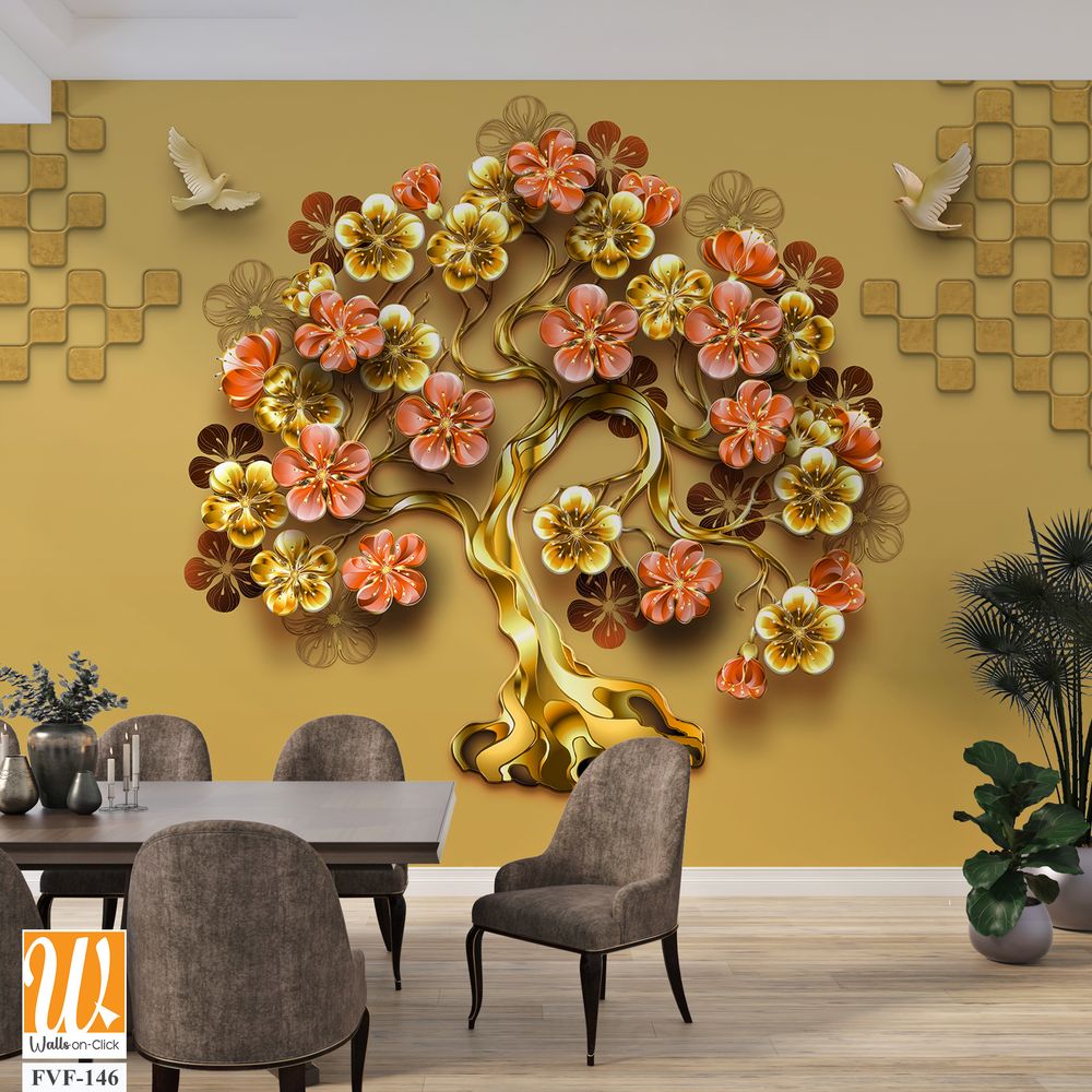 3D floral tree of life with birds [WP-FVF-146]