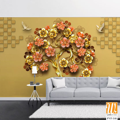 3D floral tree of life with birds [WP-FVF-146]