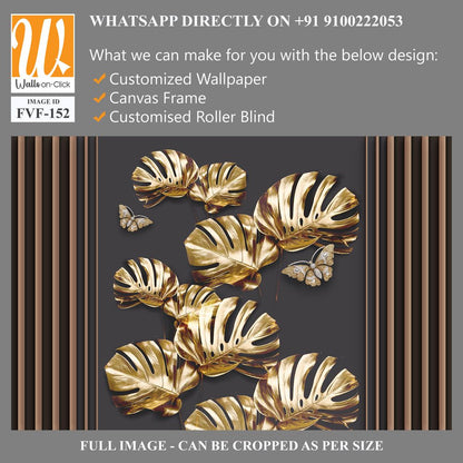 3d wallpaper, golden monstera leaves [WP-FVF-152]