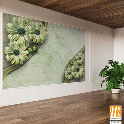 3D floral design on a light green marble background [WP-FVF-157]