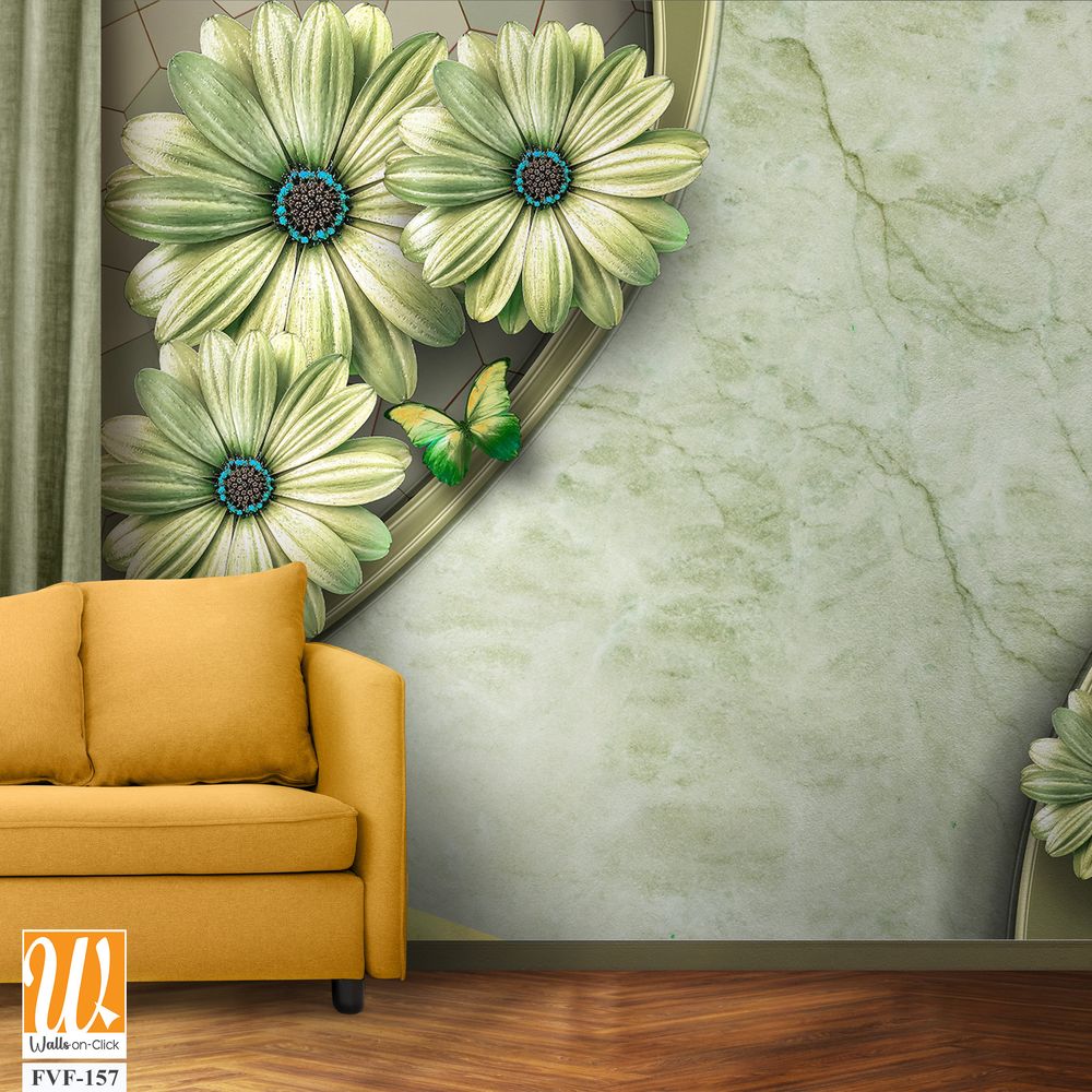 3D floral design on a light green marble background [WP-FVF-157]