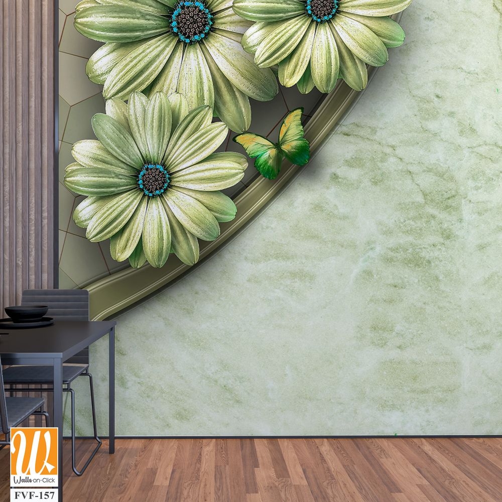 3D floral design on a light green marble background [WP-FVF-157]