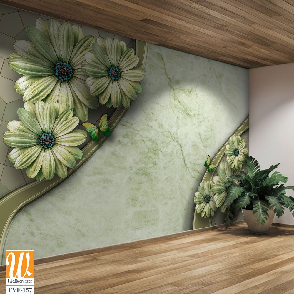 3D floral design on a light green marble background [WP-FVF-157]