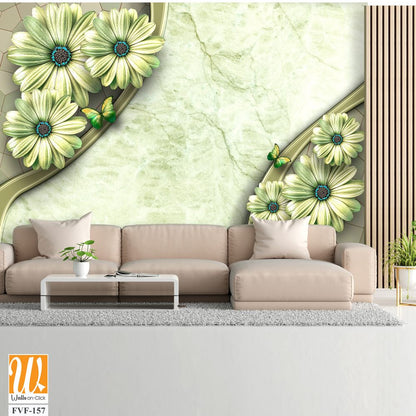 3D floral design on a light green marble background [WP-FVF-157]