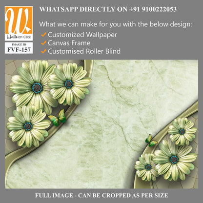 3D floral design on a light green marble background [WP-FVF-157]